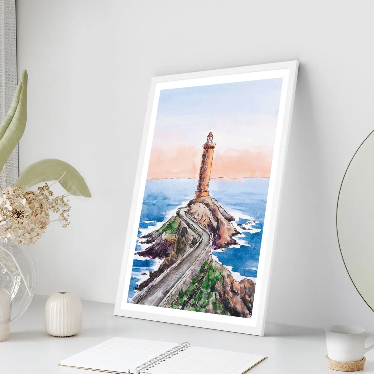 Poster in een witte lijst - Kijkend naar de zee - 40x50 cm