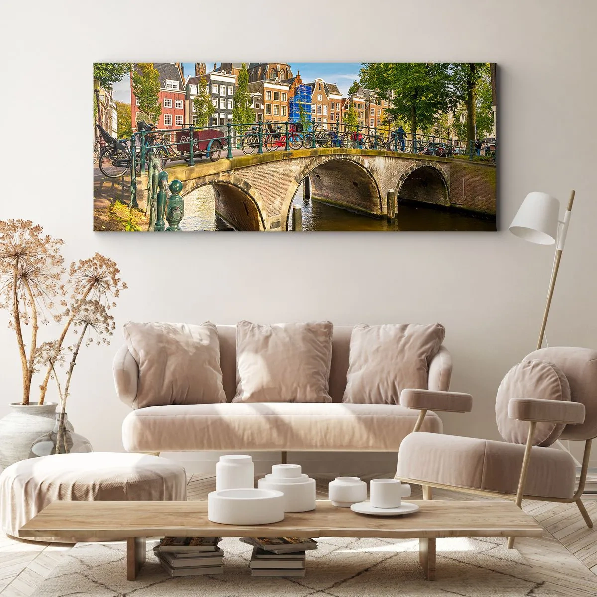 Schilderen op canvas - Lente aan de gracht - 100x40 cm