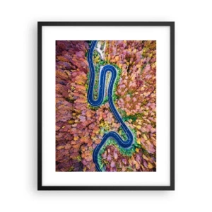 Poster in een zwarte lijst - Een kronkelende weg door het bos - 40x50 cm
