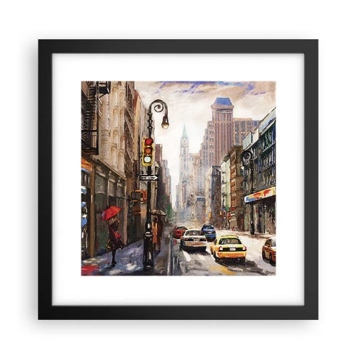 Poster in een zwarte lijst - New York - ook kleurrijk in de regen - 30x30 cm