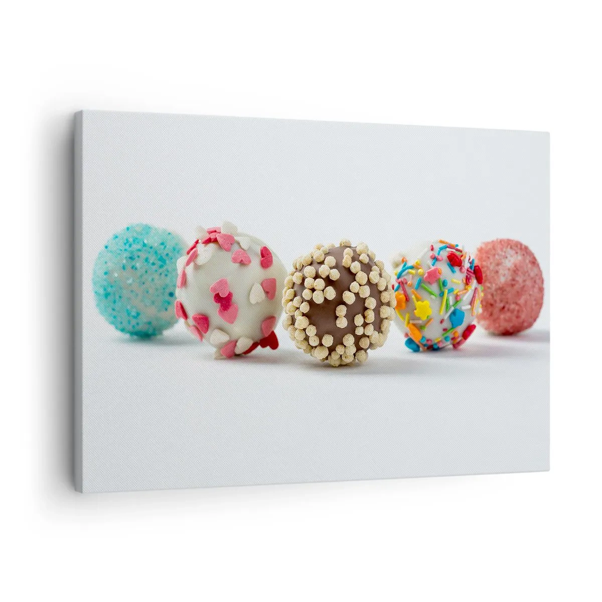 Schilderen op canvas - Kleurrijke pralines met versieringen op een witte achtergrond - 70x50cm - Het leven kan zoet zijn - Moderne wanddecoratie voor woonkamer en slaapkamer ARTTOR