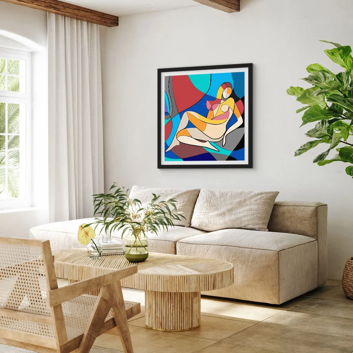 Poster in een zwarte lijst - Kubistisch naakt - 30x30 cm