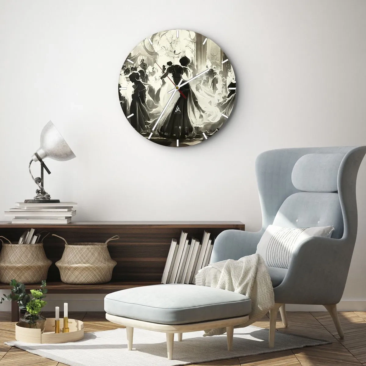 Wandklok - Klok - Gemaskerde balzaalfiguren dansen in een elegant interieur - 30x30cm - De grote maskerade - Moderne wanddecoratie voor woonkamer, keuken en slaapkamer ARTTOR