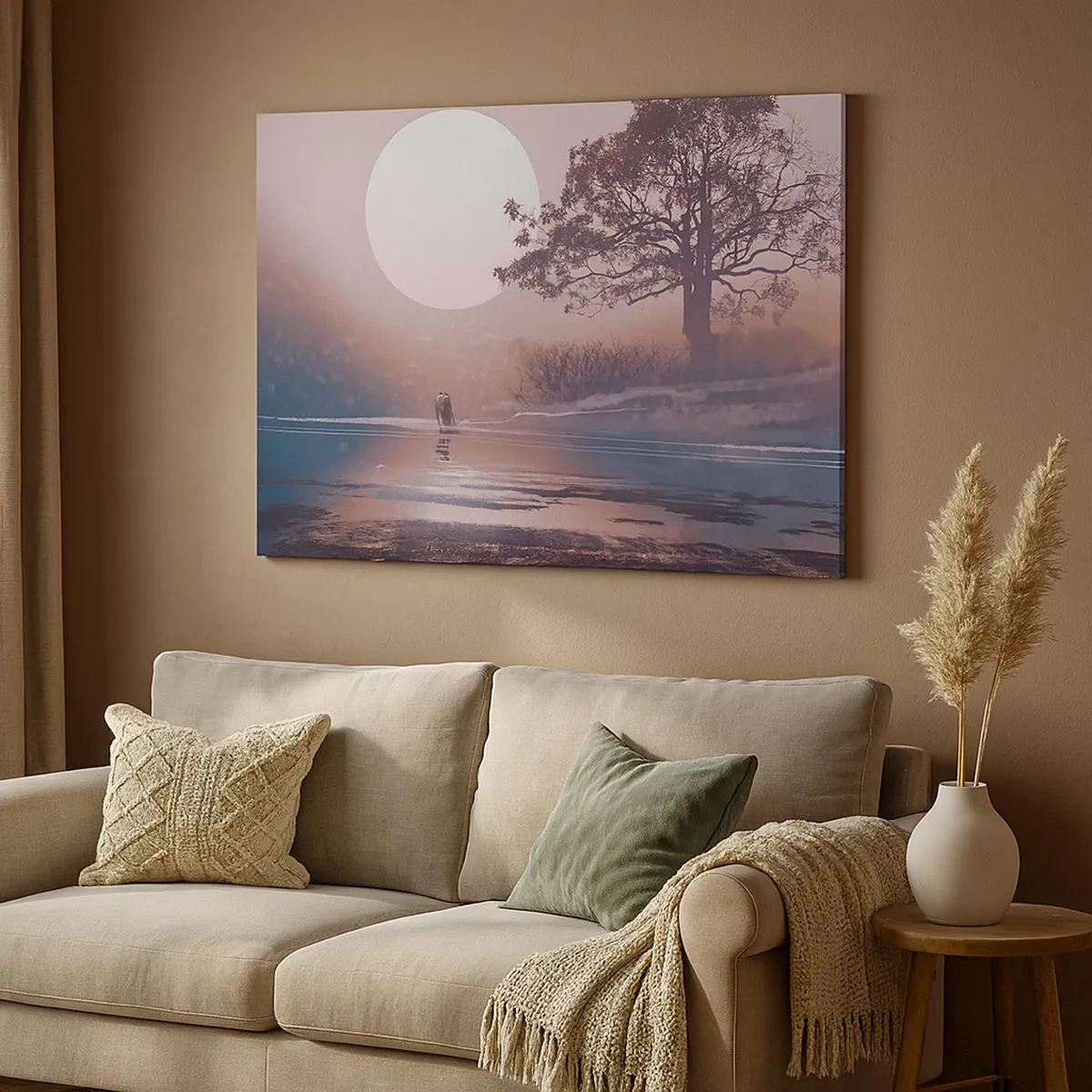 Schilderen op canvas - Romantisch tafereel met de maan en een boom aan het water - 70x50cm - nacht wonderen - Moderne wanddecoratie voor woonkamer en slaapkamer ARTTOR