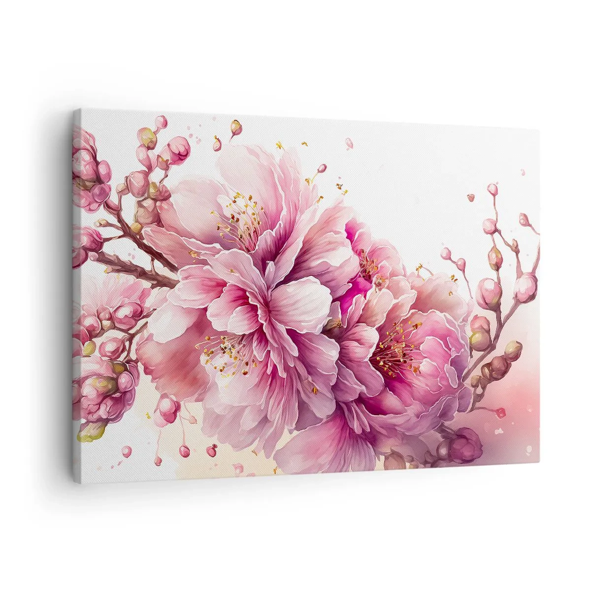 Schilderen op canvas - Tedere kersenbloesems in volle bloei tegen een lichte achtergrond - 70x50cm - Kersenbloesem  - Moderne wanddecoratie voor woonkamer en slaapkamer ARTTOR
