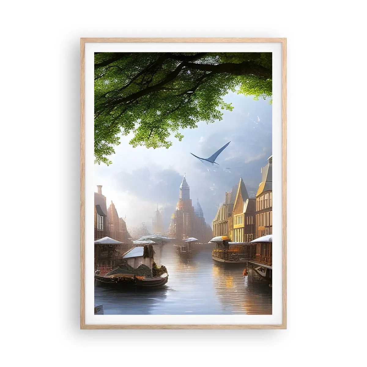 Een poster in een licht eiken lijst - Hollands stadsbeeld - 70x100 cm