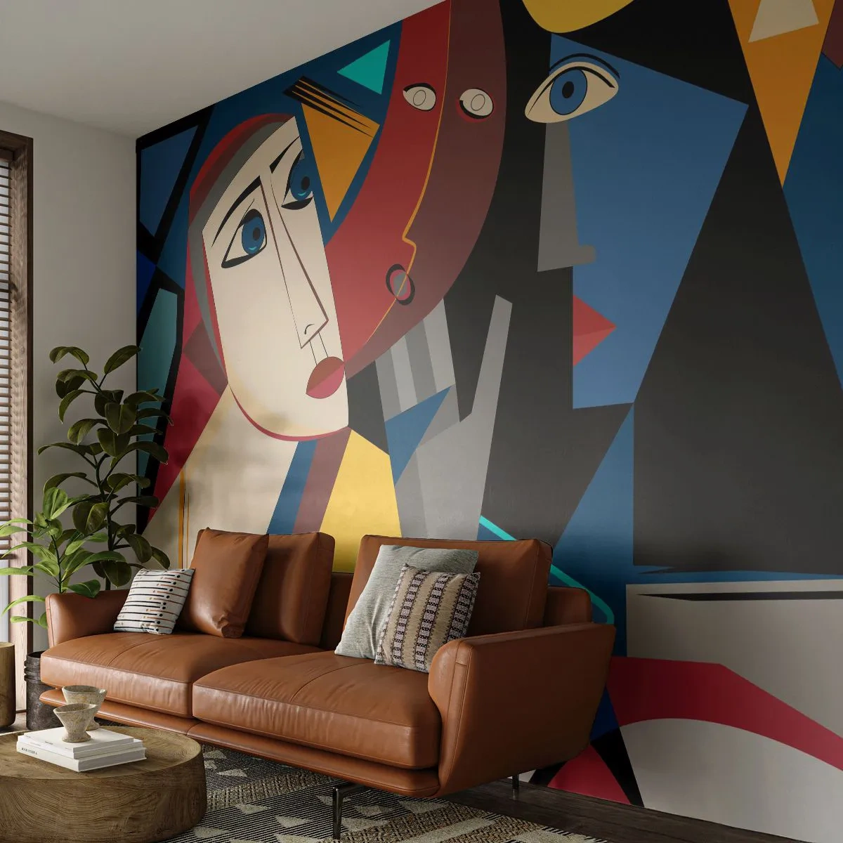 Zelfklevend Fotobehang Deluxe Sticker - Een gesprek tussen kubisten - Mensen, Kubisme, Portret - 400x280 cm