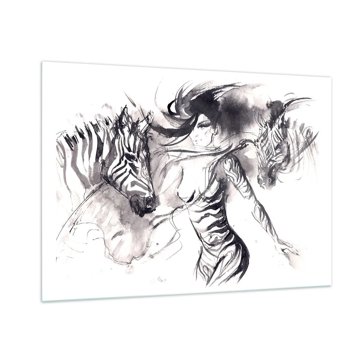 Schilderen op glas - Dansend met de zebra's - 100x70 cm