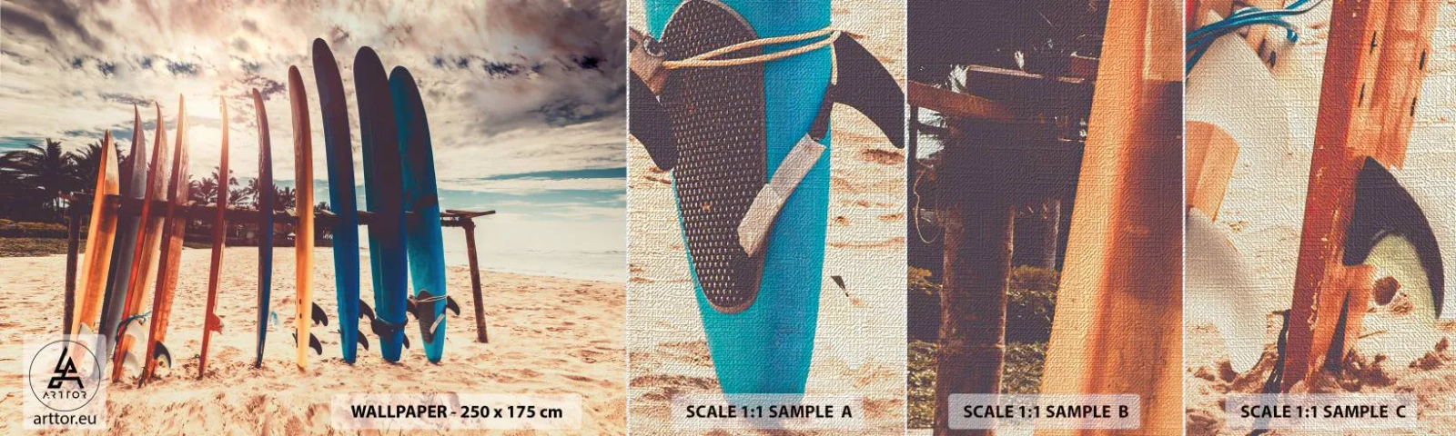 Fotobehang Monster Premium Canvas - Weltrusten, zie je morgen - Surfen, Landschap, Surfplank - 100x30 cm