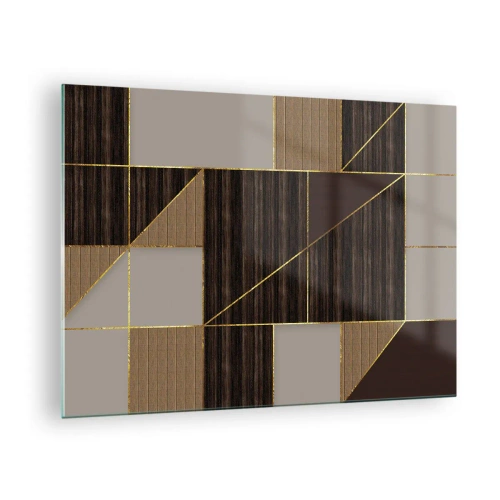 Schilderen op glas - Abstract mozaïek met bruine en gouden elementen - 70x50cm - Een mozaïek van bruin en goud - Moderne wanddecoratie voor woonkamer en slaapkamer ARTTOR