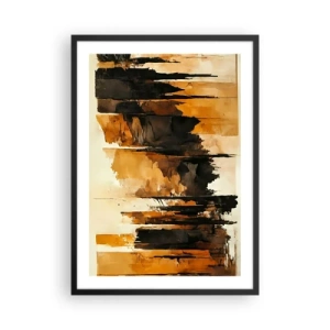 Poster in een zwarte lijst - Een abstracte compositie in warme bruintinten en zwart. - 50x70cm - Harmonie van zwart en goud - Moderne wanddecoratie voor woonkamer en slaapkamer ARTTOR