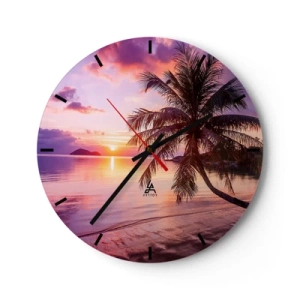 Wandklok - Klok - Palmboom aan de kust bij zonsondergang - 30x30cm - Geluk tot aan de horizon - Moderne wanddecoratie voor woonkamer, keuken en slaapkamer ARTTOR