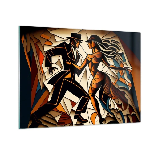 Schilderen op glas - Een gestileerd paar danst in een dynamische, abstracte vorm. - 70x50cm - Dans van pasie - Moderne wanddecoratie voor woonkamer en slaapkamer ARTTOR