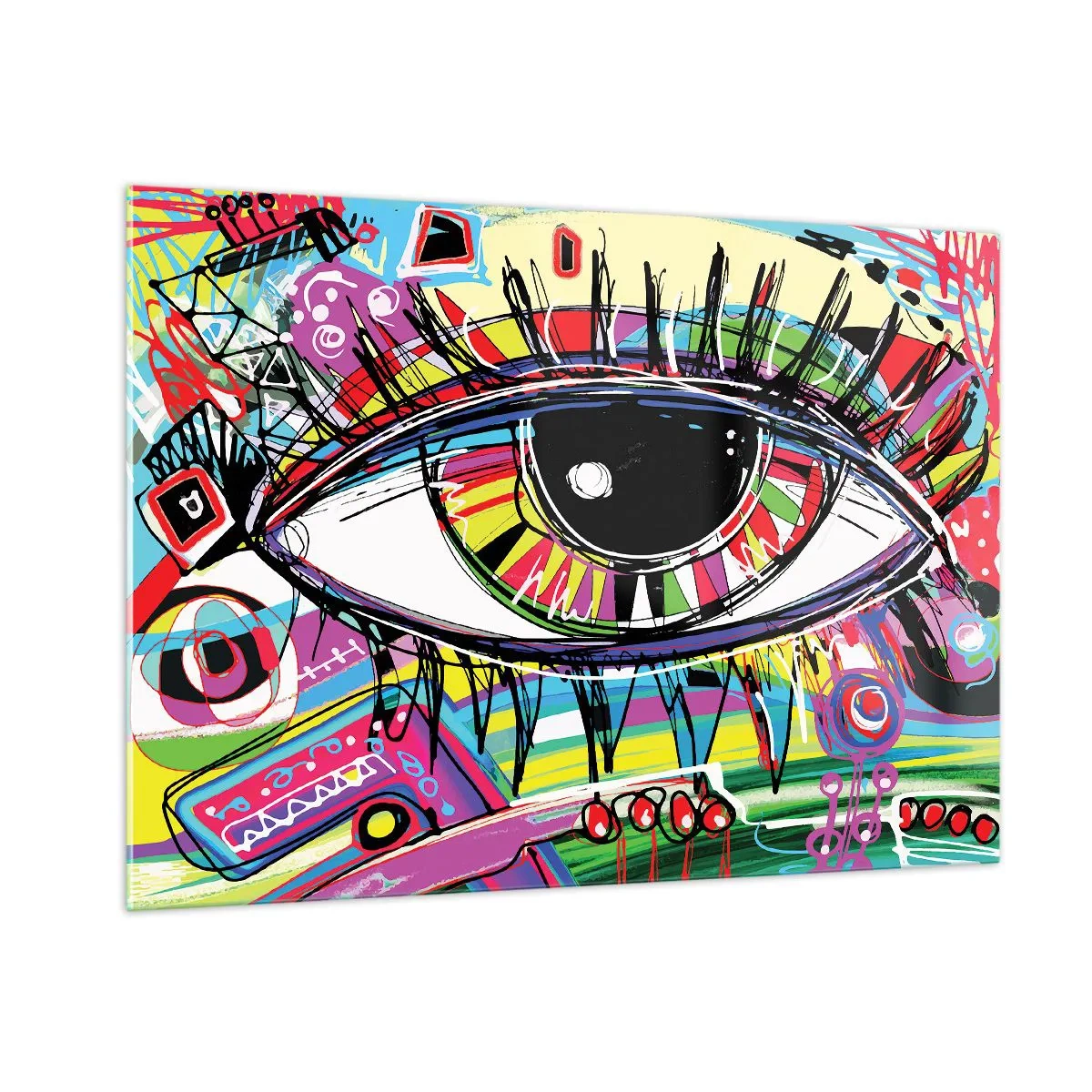 Schilderen op glas - Kleurrijk oog - kleurrijke ziel - 100x70 cm