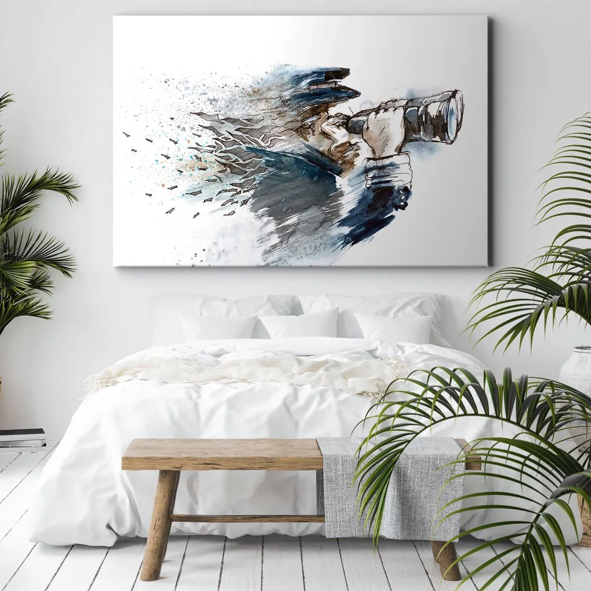 Schilderen op canvas - Een kapitein met een verrekijker in een dynamische aquarelscène - 70x50cm - Tien op de schaal van Beaufort! - Moderne wanddecoratie voor woonkamer en slaapkamer ARTTOR
