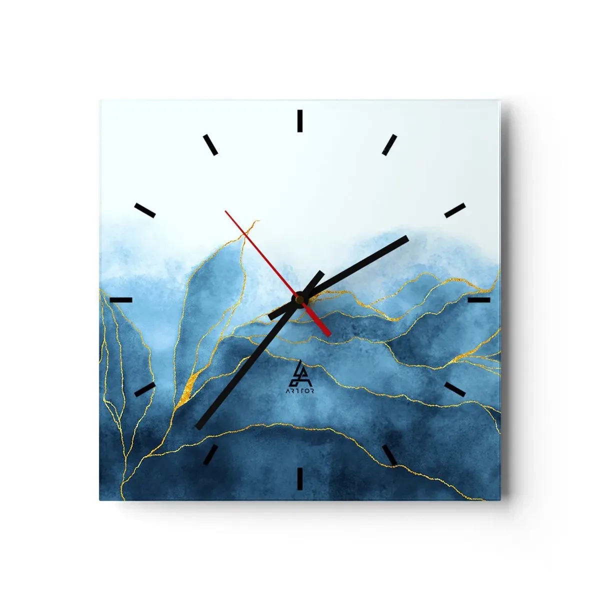 Wandklok - Klok - Blauw in goud - 30x30 cm