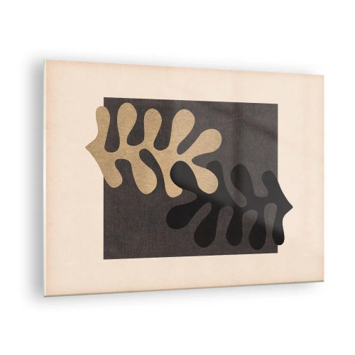 Schilderen op glas - Abstracte vormen in zwart en beige op een geometrische achtergrond - 70x50cm - Afwezigheid en complement - Moderne wanddecoratie voor woonkamer en slaapkamer ARTTOR