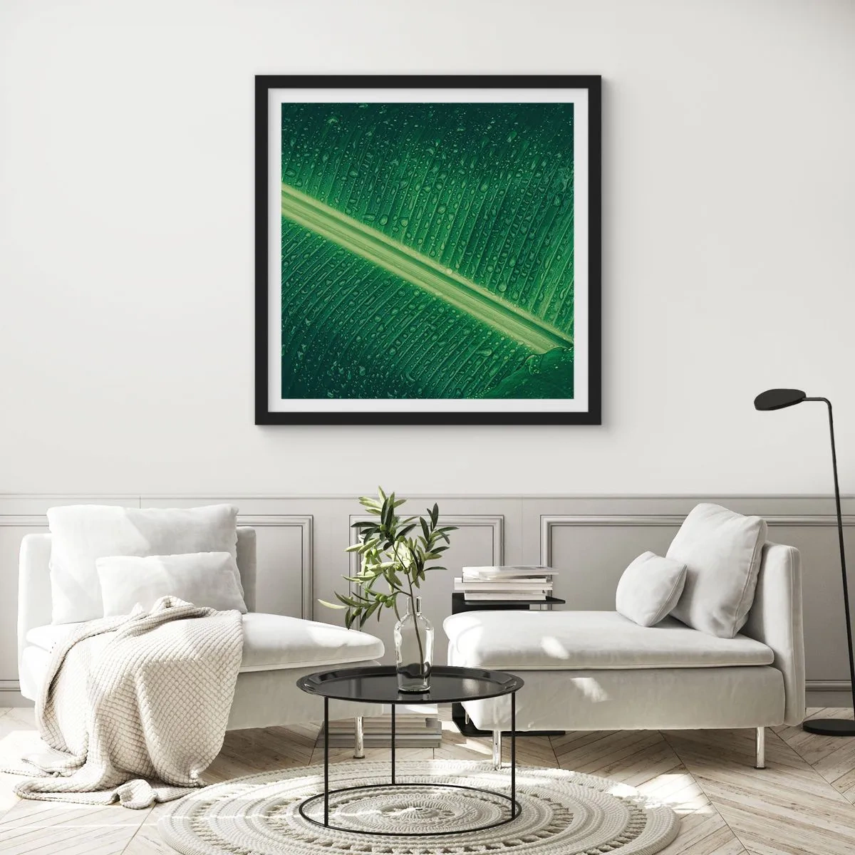 Poster in een zwarte lijst - De structuur van groen - 30x30 cm