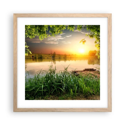 Een poster in een licht eiken lijst - Landschap in een groen kader - 40x40 cm