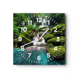 Wandklok - Klok - Turkoois, saffieren en vloeibaar zilver - 30x30 cm