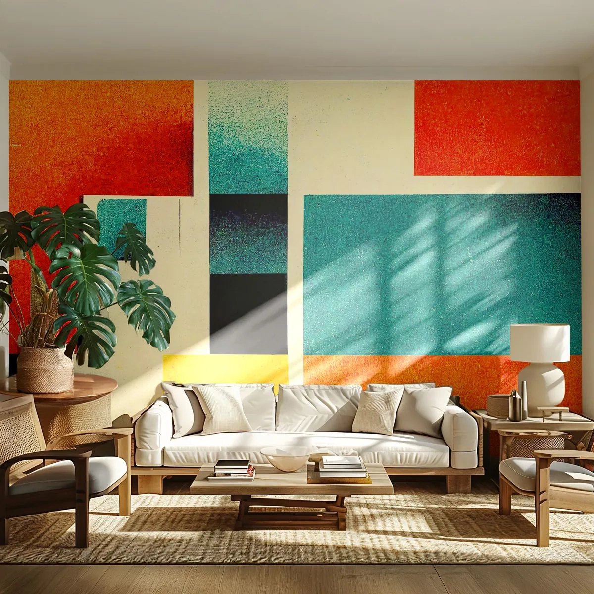 Fotobehang Premium Sand - Geometrische abstractie – goede energie - Vierkantjes, Op leeftijd, Deel - 500x350 cm