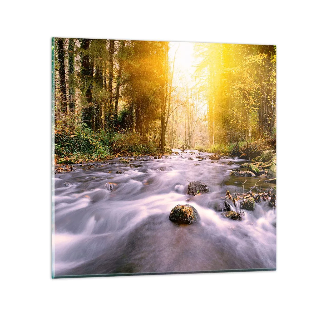 Schilderen op glas - Malachiet in een zilveren en gouden lijst - 70x70 cm