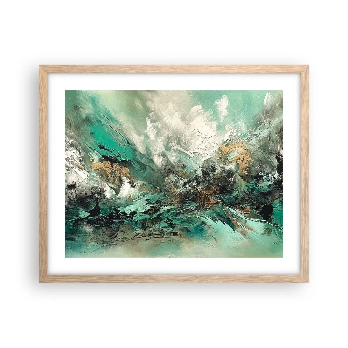 Een poster in een licht eiken lijst - Emerald en zwarte branding - 50x40 cm
