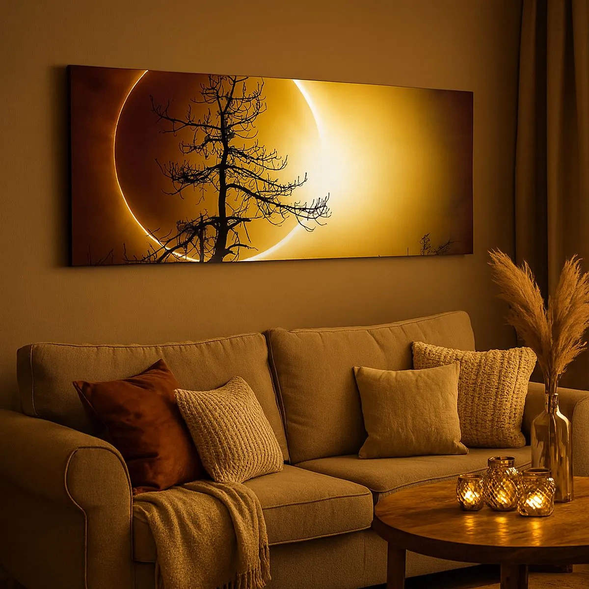 Schilderen op canvas - Totale zonsverduistering - 100x40 cm