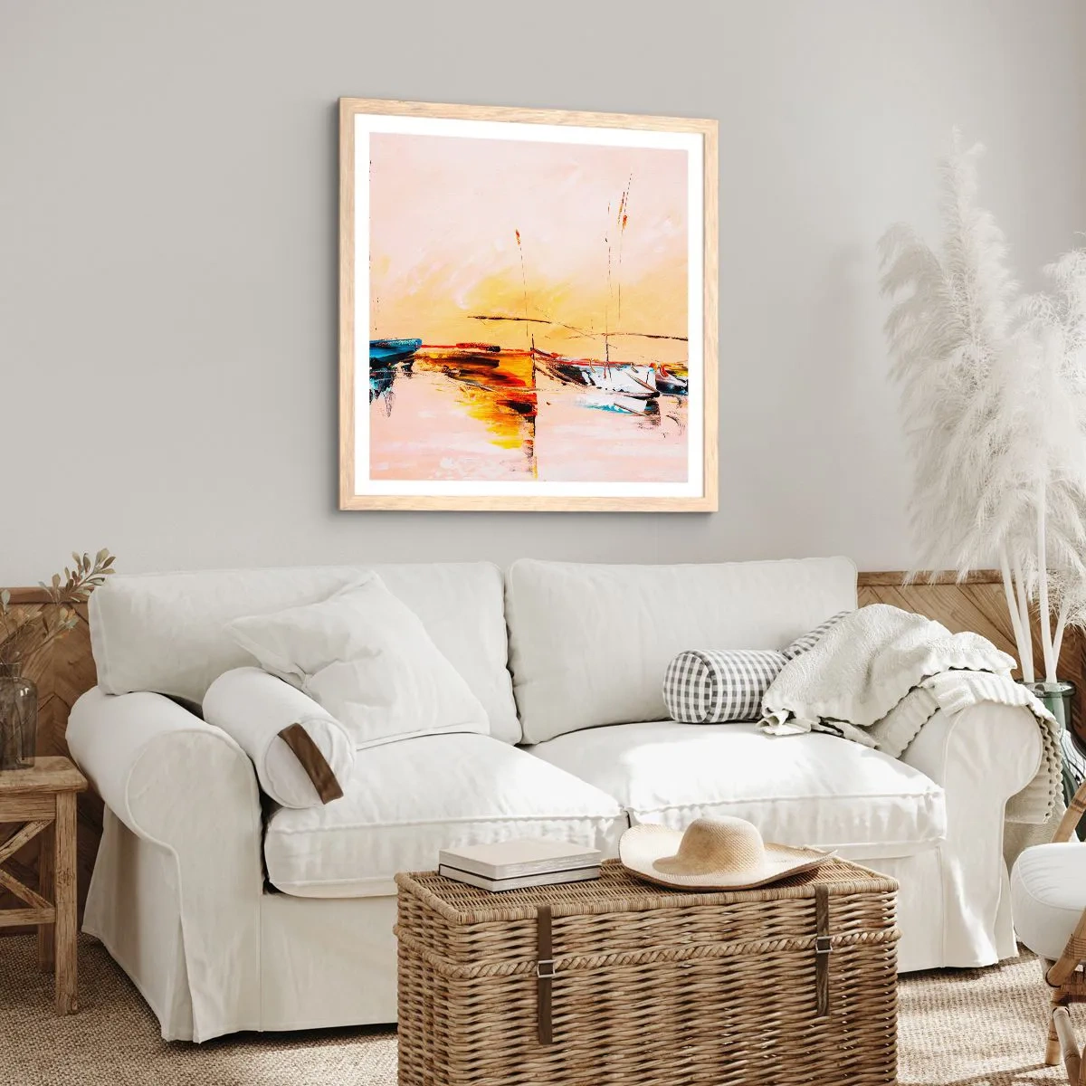 Een poster in een licht eiken lijst - Avond in de jachthaven - 50x50 cm