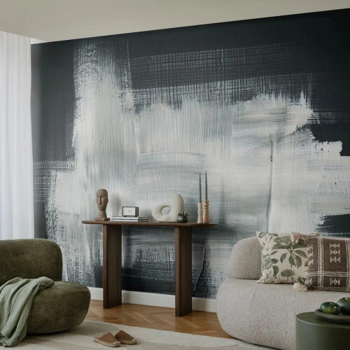 Zelfklevend Fotobehang Deluxe Sticker - Geweven van verticaal en horizontaal - Abstractie, Deel, Zwart en wit - 250x175 cm