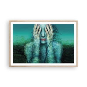 Een poster in een licht eiken lijst - Ondergedompeld in blauw - 91x61 cm
