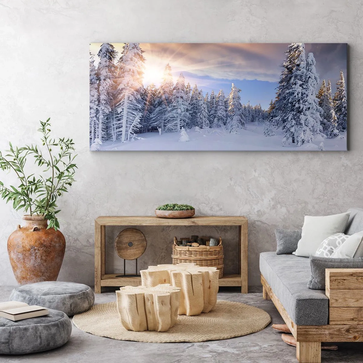 Schilderen op canvas - Het sneeuwspektakel van de natuur - 100x40 cm