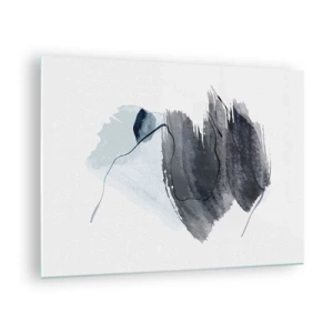 Schilderen op glas - Een abstracte compositie in tinten marineblauw en grijs - 70x50cm - Intensiteit en beweging - Moderne wanddecoratie voor woonkamer en slaapkamer ARTTOR