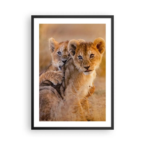 Poster in een zwarte lijst - Leeuwenwelpen in de Afrikaanse savanne - 50x70cm - Niet storen! We hebben plezier - Moderne wanddecoratie voor woonkamer en slaapkamer ARTTOR
