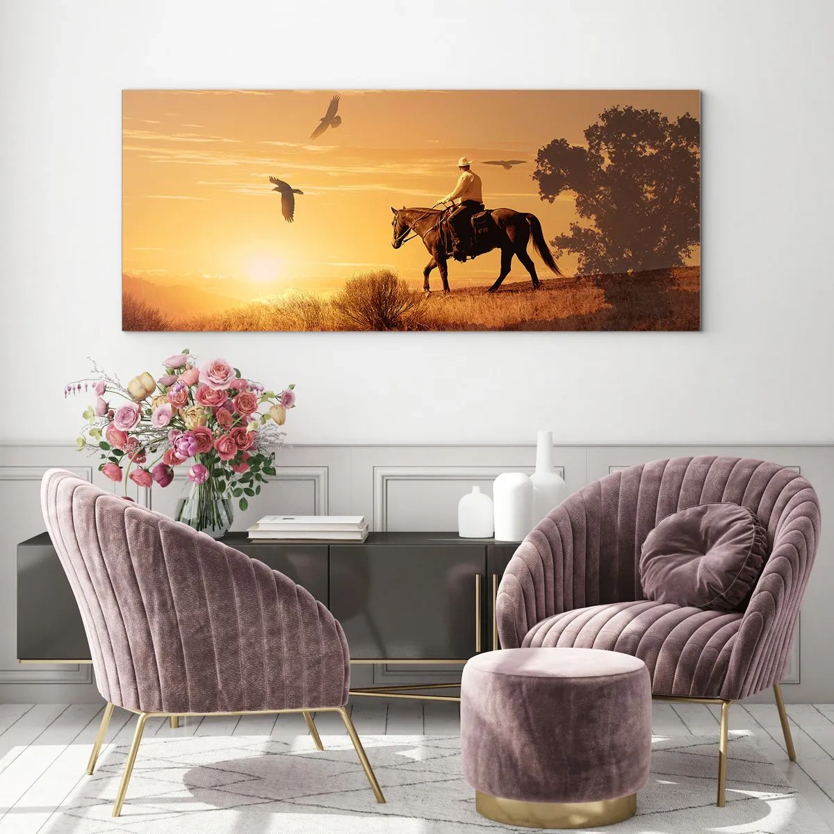 Schilderen op glas - Alleen over de prairie - 90x30 cm