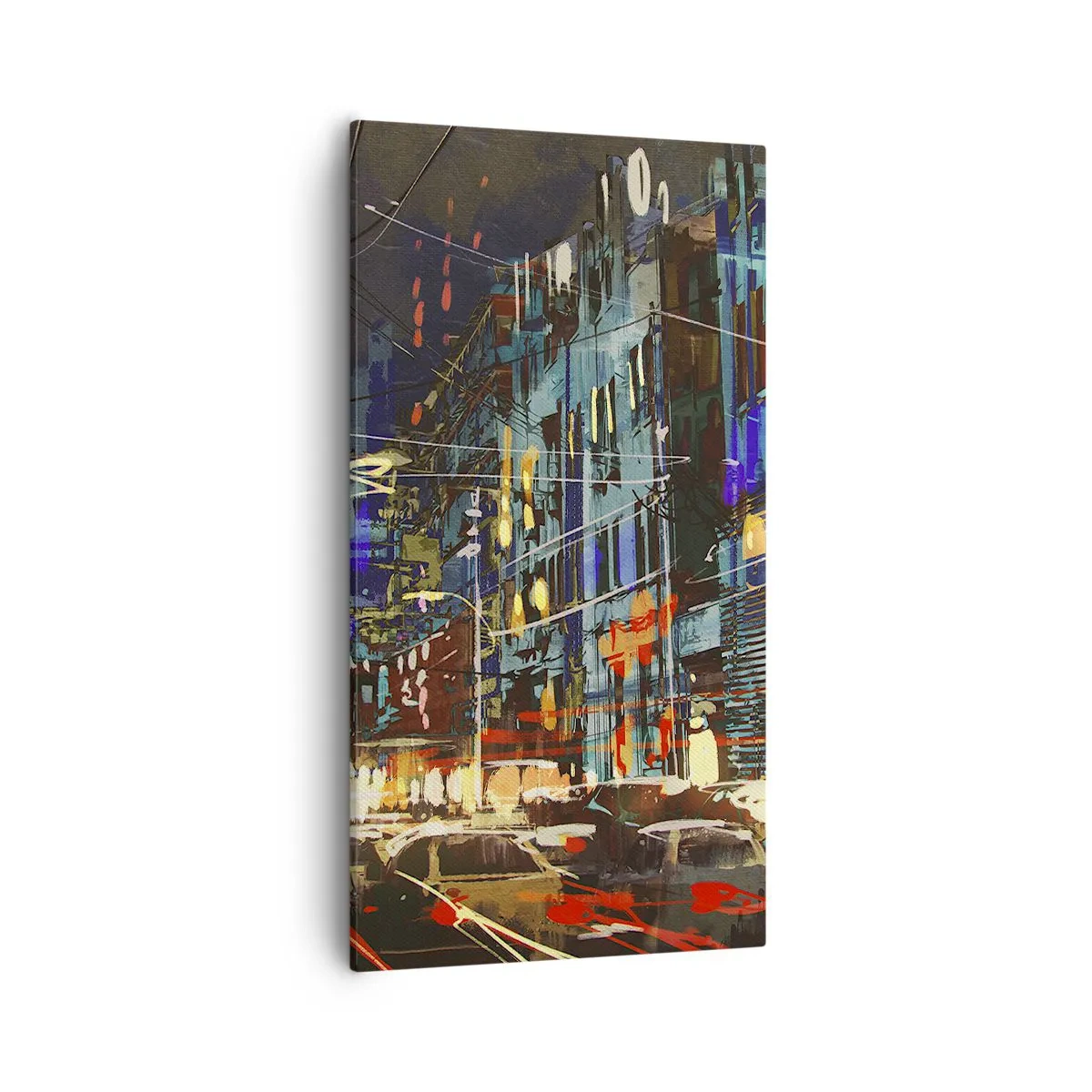 Schilderen op canvas - Avonddrukte op straat - 55x100 cm