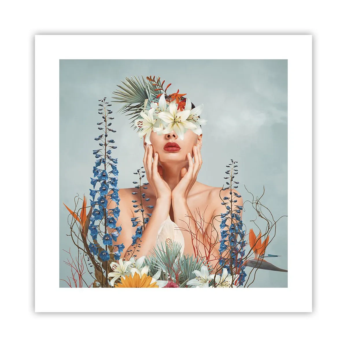 Poster - Vrouw - bloem - 40x40 cm