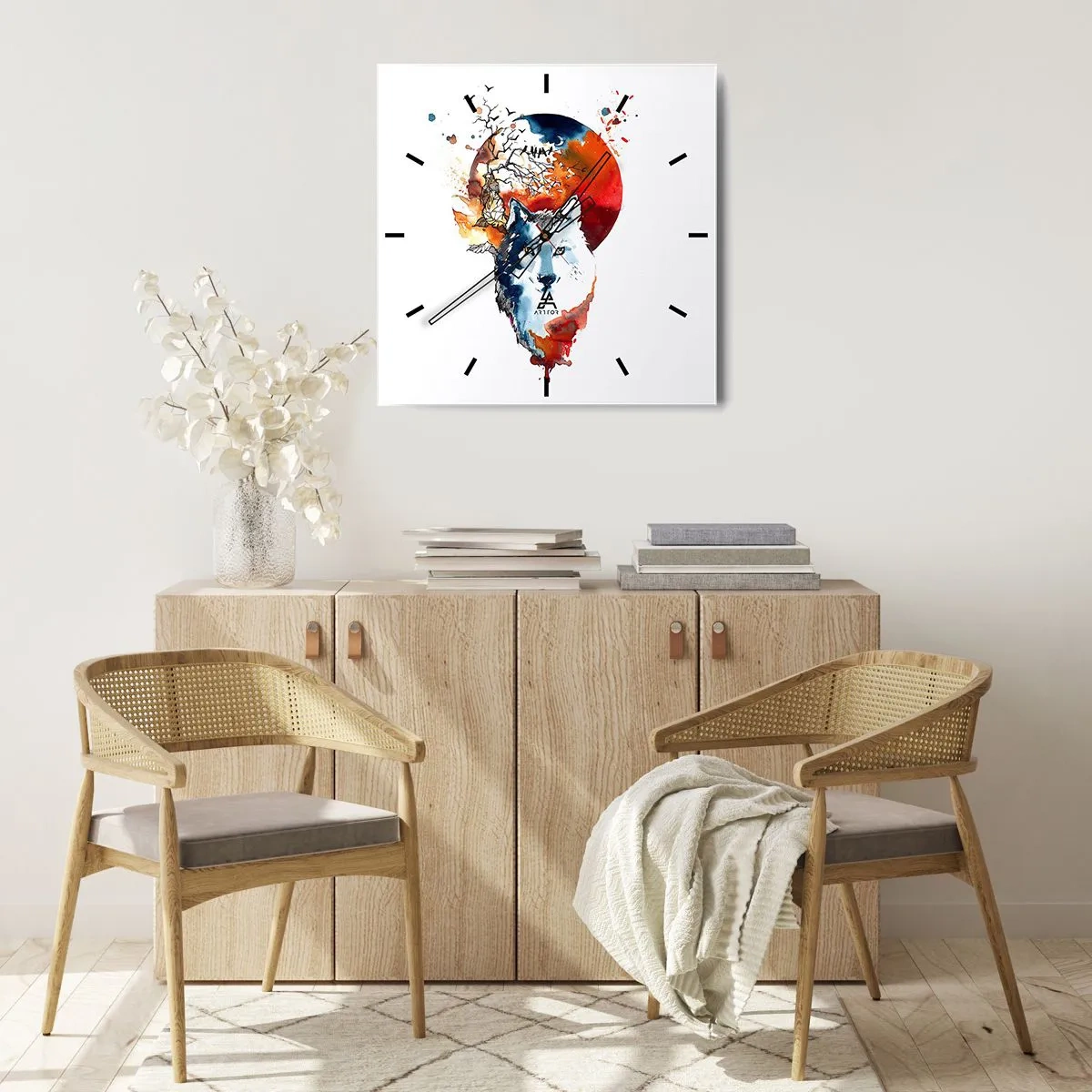 Wandklok - Klok - Neus aan neus met de nacht - 40x40 cm