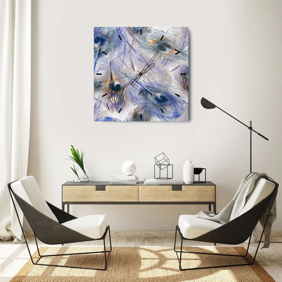 Wandklok - Klok - Pauwenogen compositie - 30x30 cm