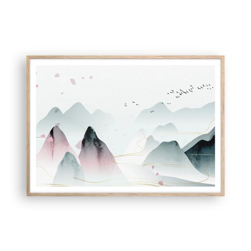 Een poster in een licht eiken lijst - Over de toppen - 100x70 cm