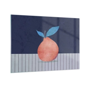Schilderen op glas - Een vrucht met een abstracte vorm tegen een geometrische compositie - 70x50cm - Convexiteit en vlak - Moderne wanddecoratie voor woonkamer en slaapkamer ARTTOR