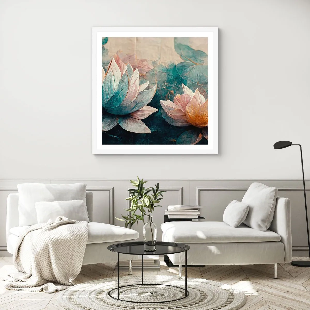 Poster in een witte lijst - Sterren van het meer - 60x60 cm