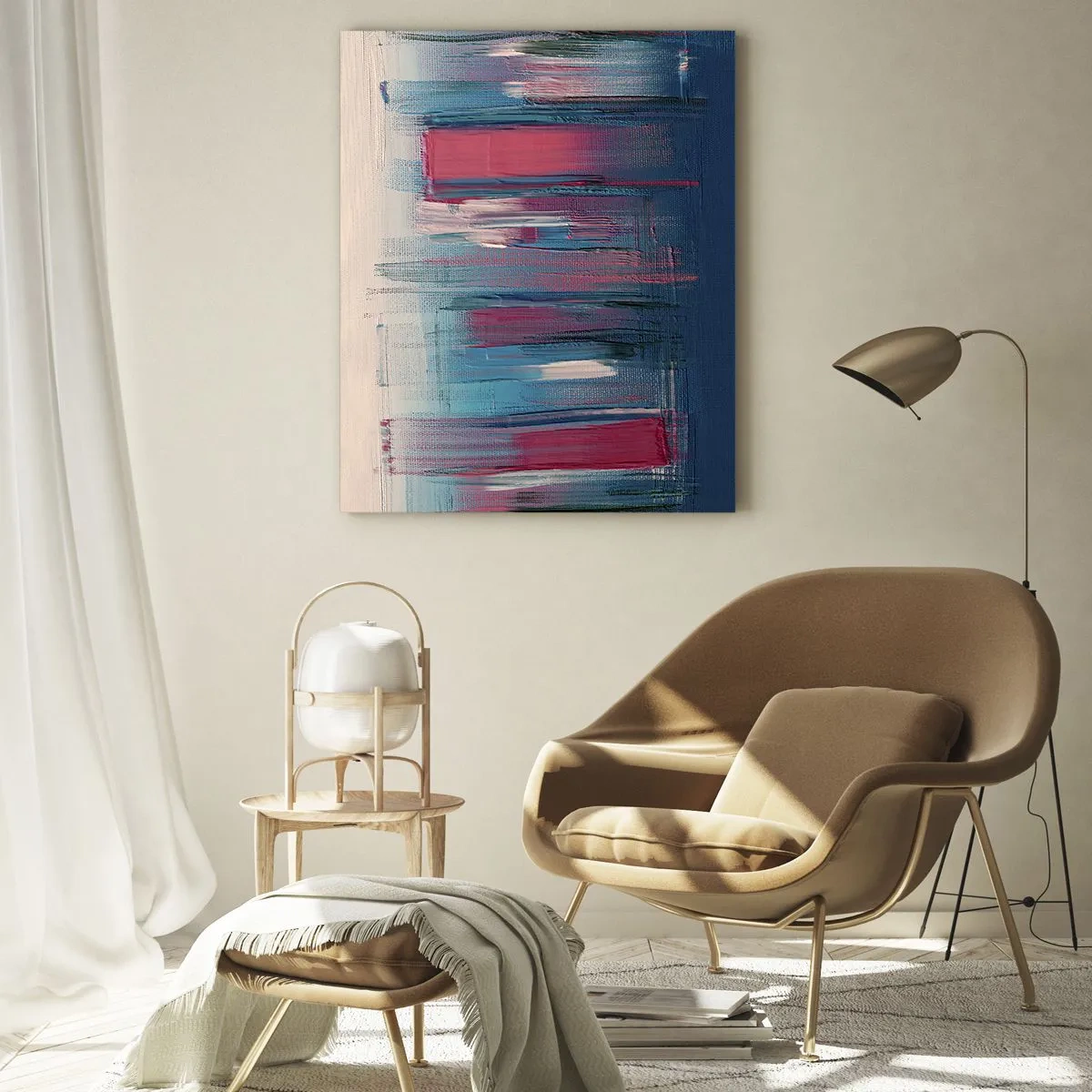 Schilderen op glas - Verticale compositie in blauw en rood - 50x70 cm