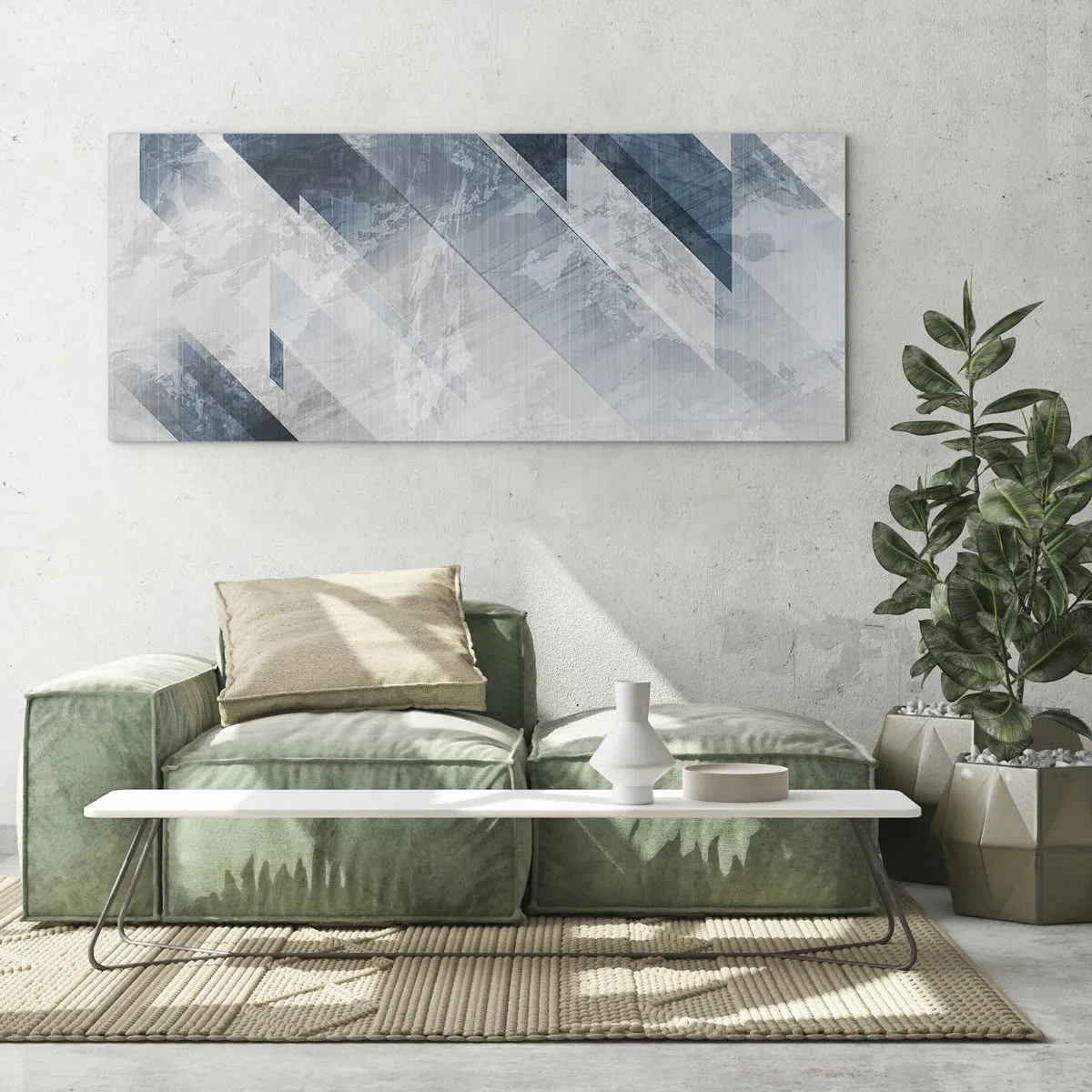 Schilderen op glas - Ruimtelijke compositie - grijze beweging - 100x40 cm
