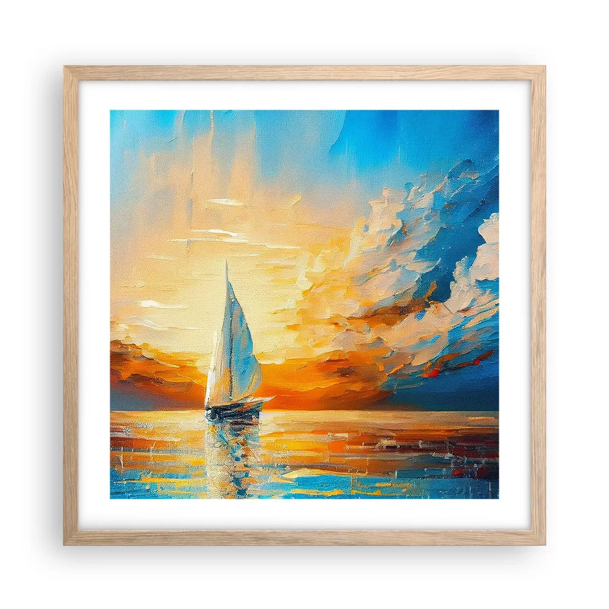 Een poster in een licht eiken lijst - Zeilen in goud - 50x50 cm
