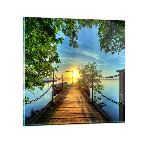 Schilderen op glas - Zonsondergang boven het water - 70x70 cm