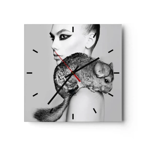 Wandklok - Klok - Dame met een chinchilla - 30x30 cm