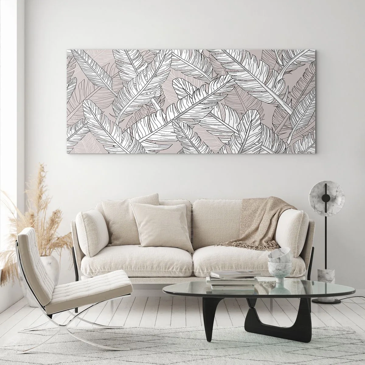 Schilderen op glas - Een verenwerveling - 140x50 cm