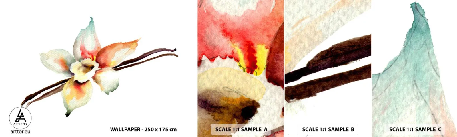 Fotobehang Monster Zelfklevend Deluxe Sticker - Zoetheid gemorst met verf - Vanille bloem, Bloem, Vanillestokje - 100x30 cm