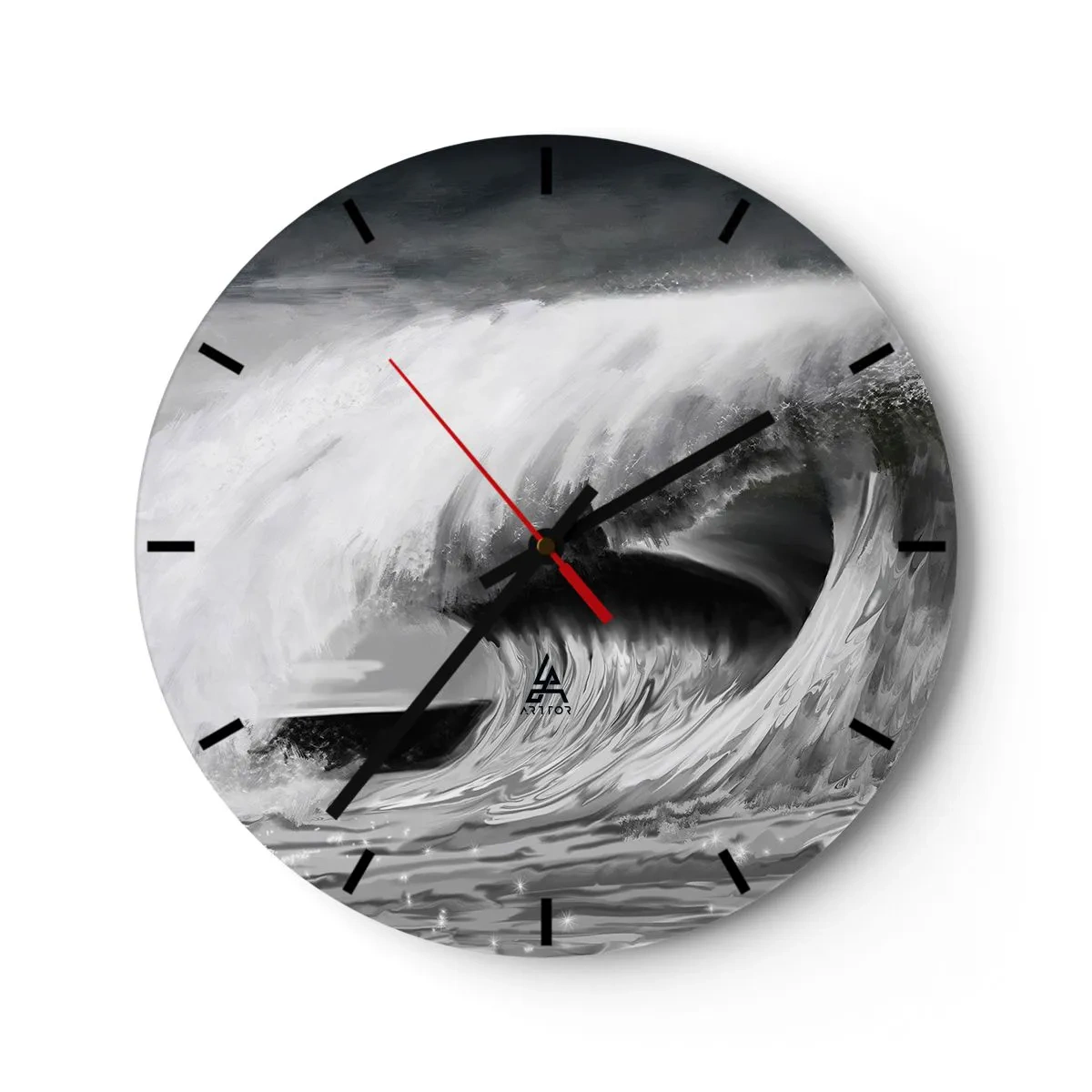 Wandklok - Klok - Een dynamische golf in tinten zwart en wit - 30x30cm - De woede van de oceaan - Moderne wanddecoratie voor woonkamer, keuken en slaapkamer ARTTOR